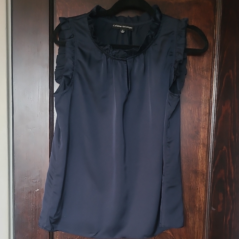 Catherine Malandrino Navy Ruffle Neck Sleeveless Camisole